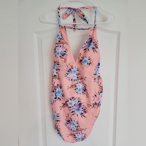 Pinkblush Peach Floral Maternity Tankini Halter Top, Size XL